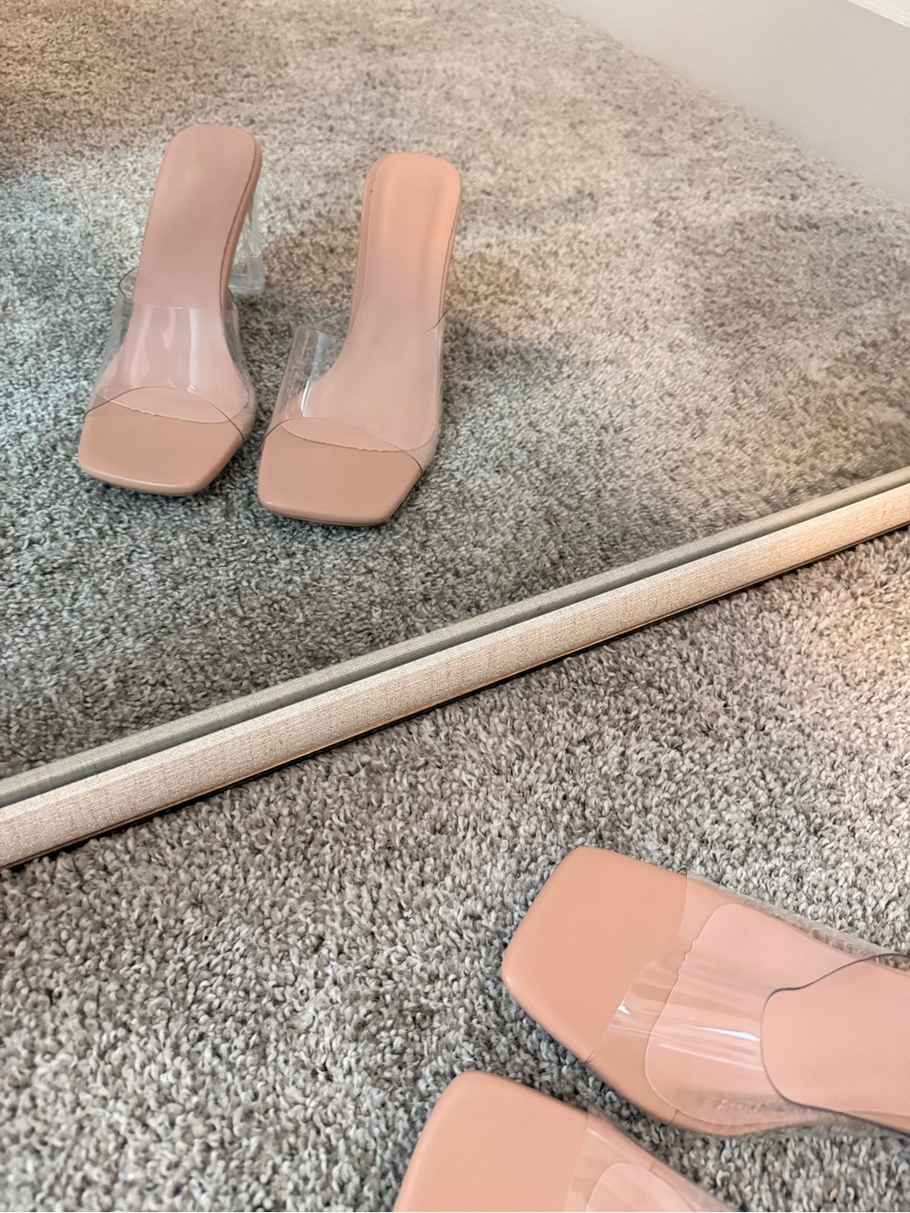 Clear Strap Nude Mule Heels for Women